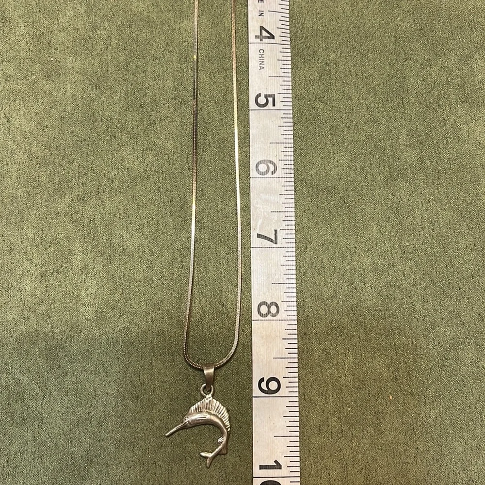 Taxco Sterling Silver Sailfish Pendant and Chain ~ Approximately 17 Inches